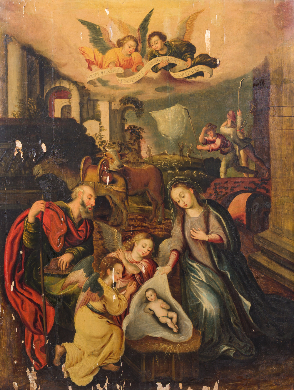 Ecole flamande, suiveur de Maerten de Vos (1532-1603): L'adoration des bergers, huile sur panneau, 17&egrave;me si&egrave;cle
