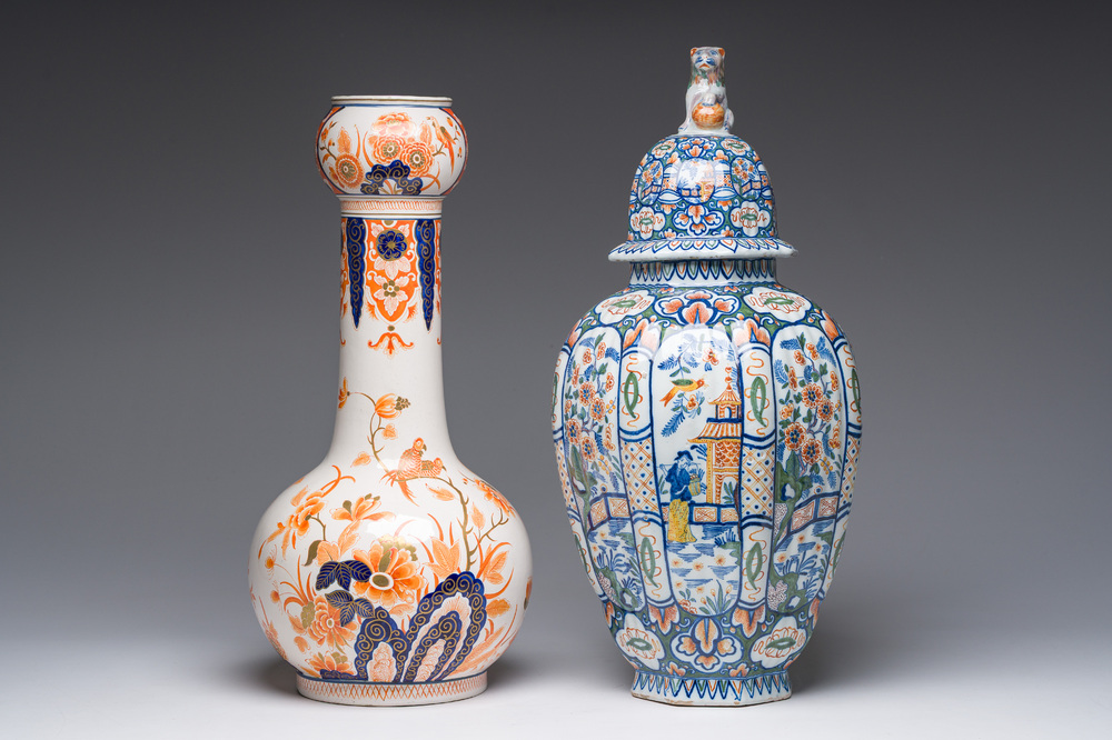 Two polychrome Delftware vases, probably Desvres, France, 19th C.