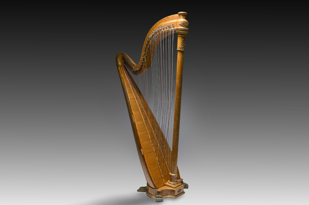 A French gilt bronze mounted wooden Pleyel chromatic harp, number 868, early 20th C.