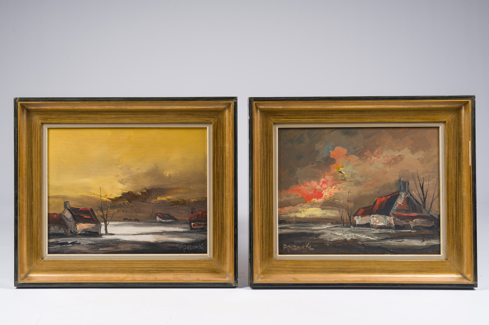 Paul Permeke (1918-1990): Two winter landscape at dusk, oil on board and canvas