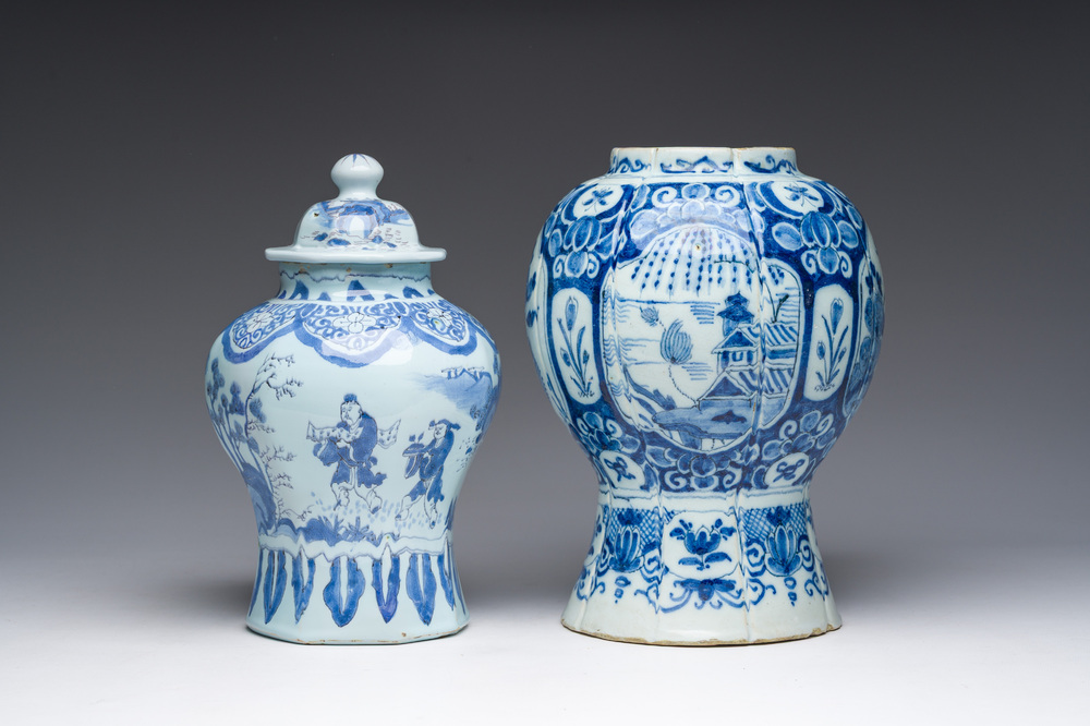 Two blue and white Dutch Delft vases, 17th/18th C.