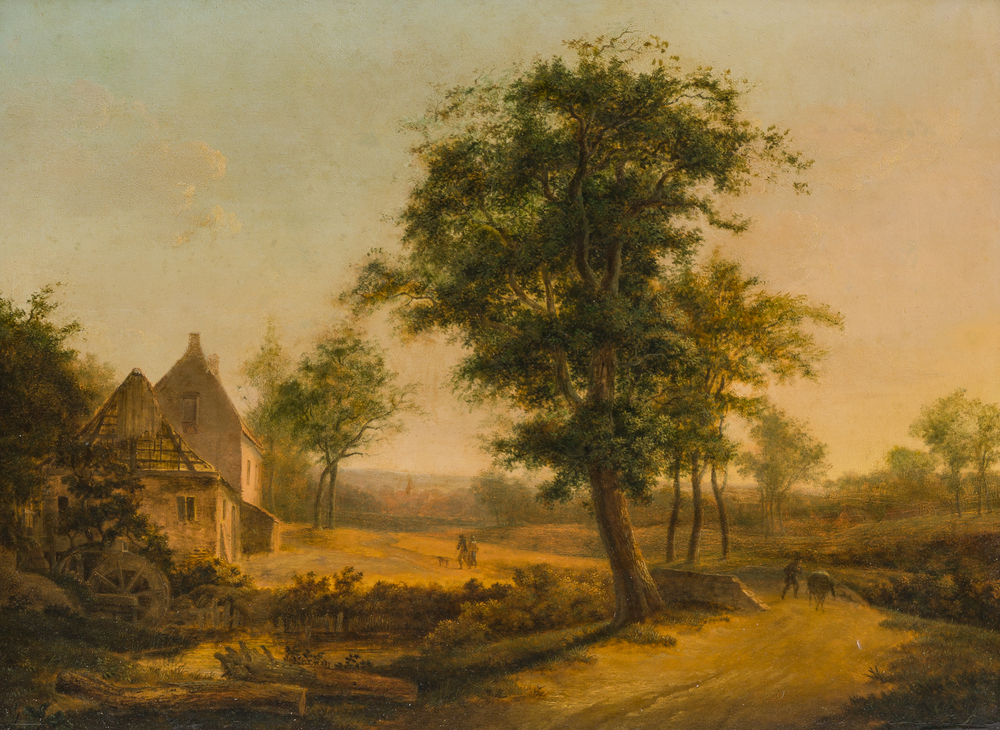 Belgian school, in the manner of Pierre Jean Hellemans (1787-1845): Animated landscape, oil on panel, 19th C.