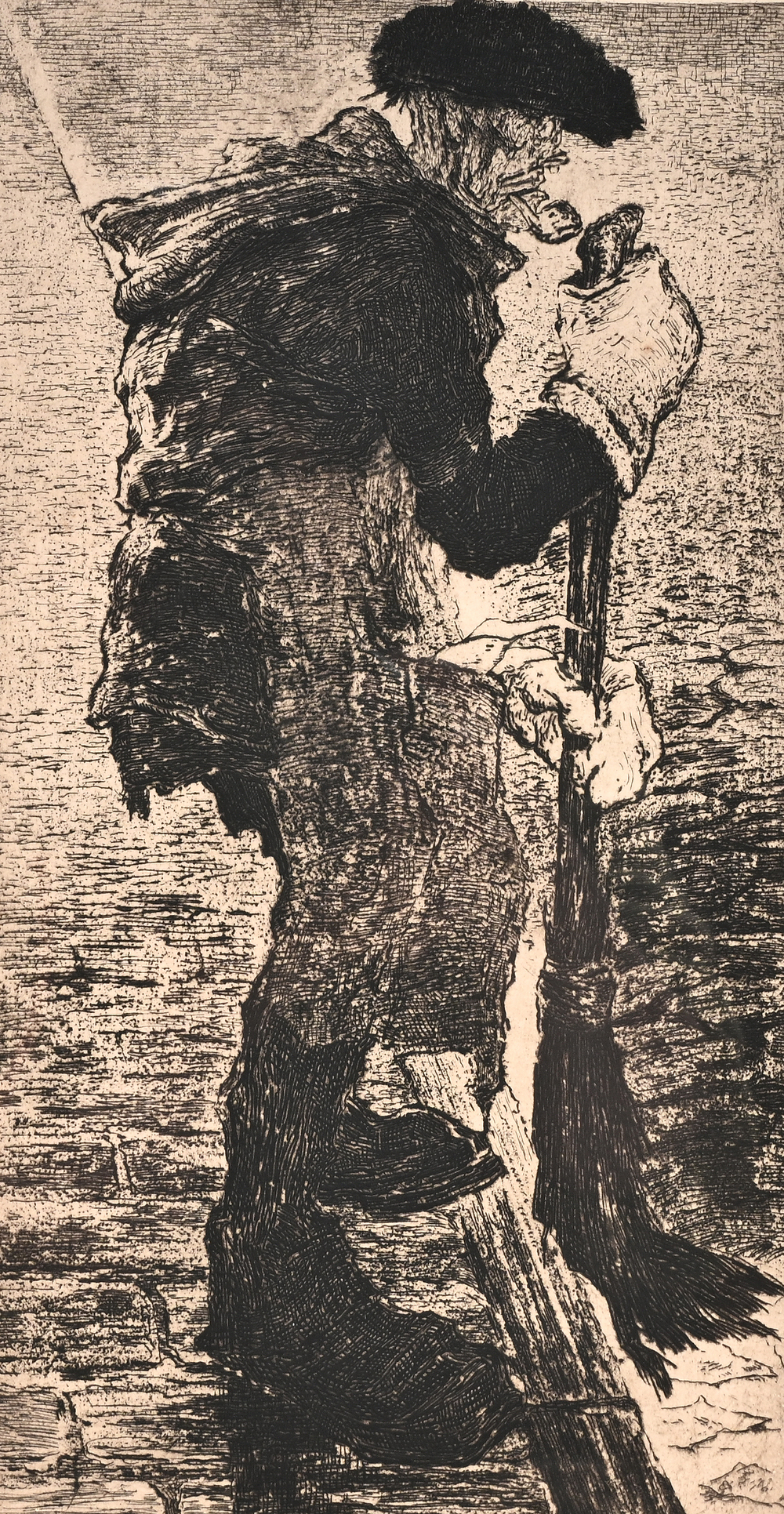Jules De Bruycker (1870-1945): 'Balayeur de rue', etching, dated 1906