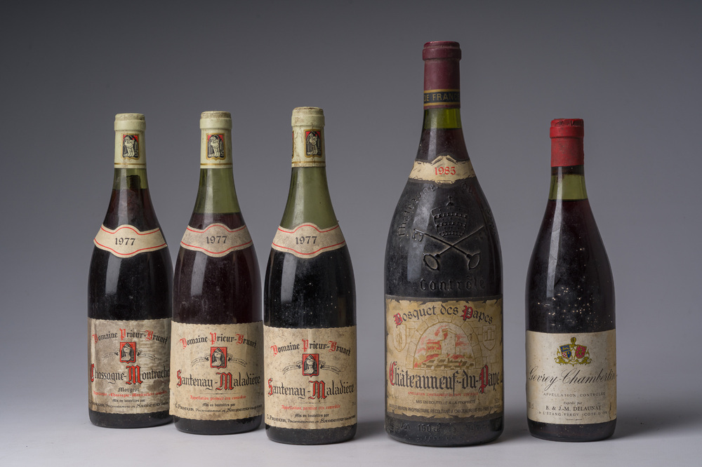 1977-1985 Varied collection, a.o. Domaine Prieur-Brunet Morgeot, Ch&acirc;teauneuf-Du-Pape, 5 bottles