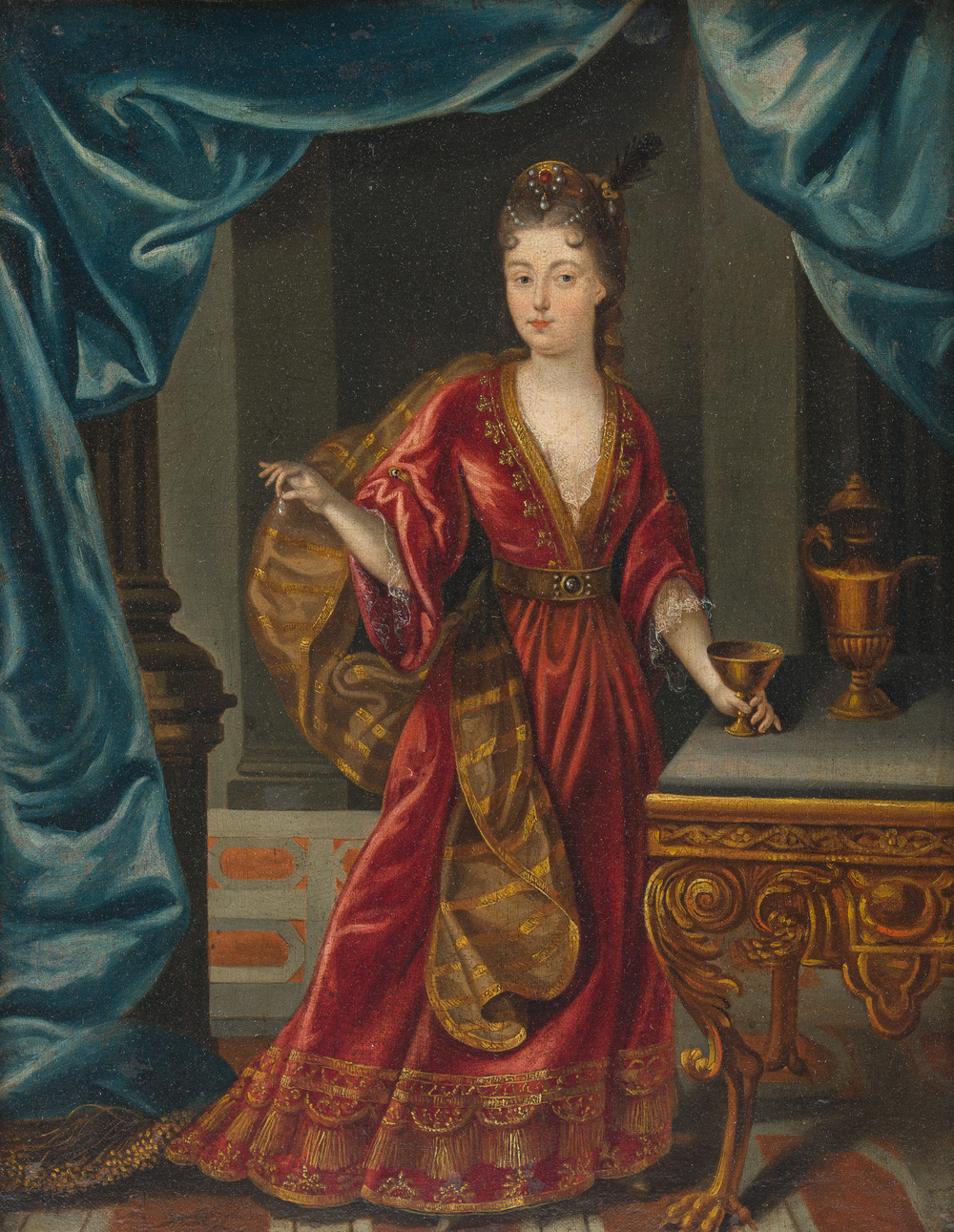French school, follower of Fran&ccedil;ois de Troy (1645-1730): Portrait of Anne Louise B&eacute;n&eacute;dicte de Bourbon as Cleopatra, oil on canvas, 18th C.