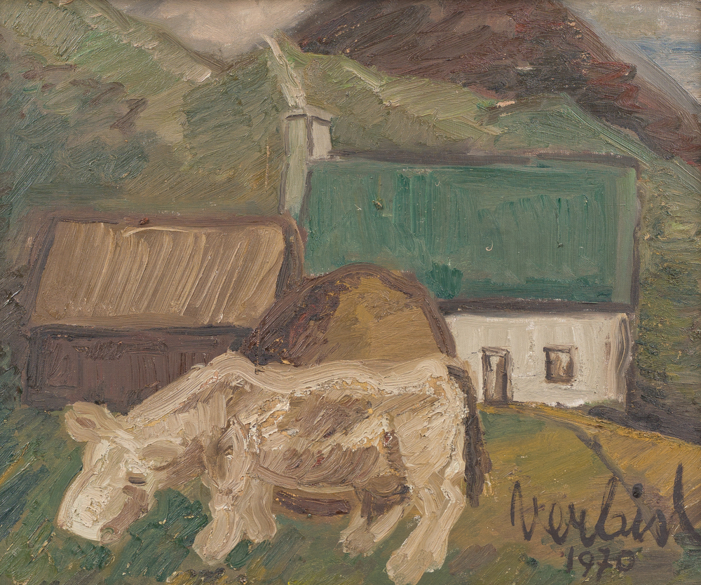 Maurice Verbist (1913-1984): 'Zondag te Rineen Ierland', olie op doek, gedateerd 1970