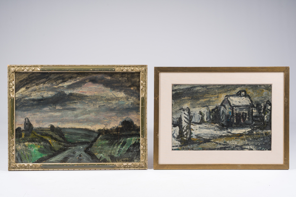 Am&eacute;d&eacute;e Cortier (1921-1976): Two landscapes, oil on paper marouflated on board (?)