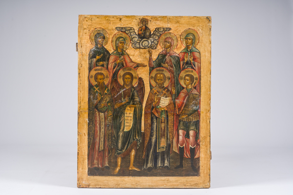 A large Russian orthodox 'Eight Saints' icon, 18th/19th C.