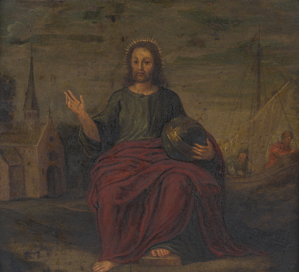 Flemish school: Salvator Mundi, oil on copper, late 17th C.