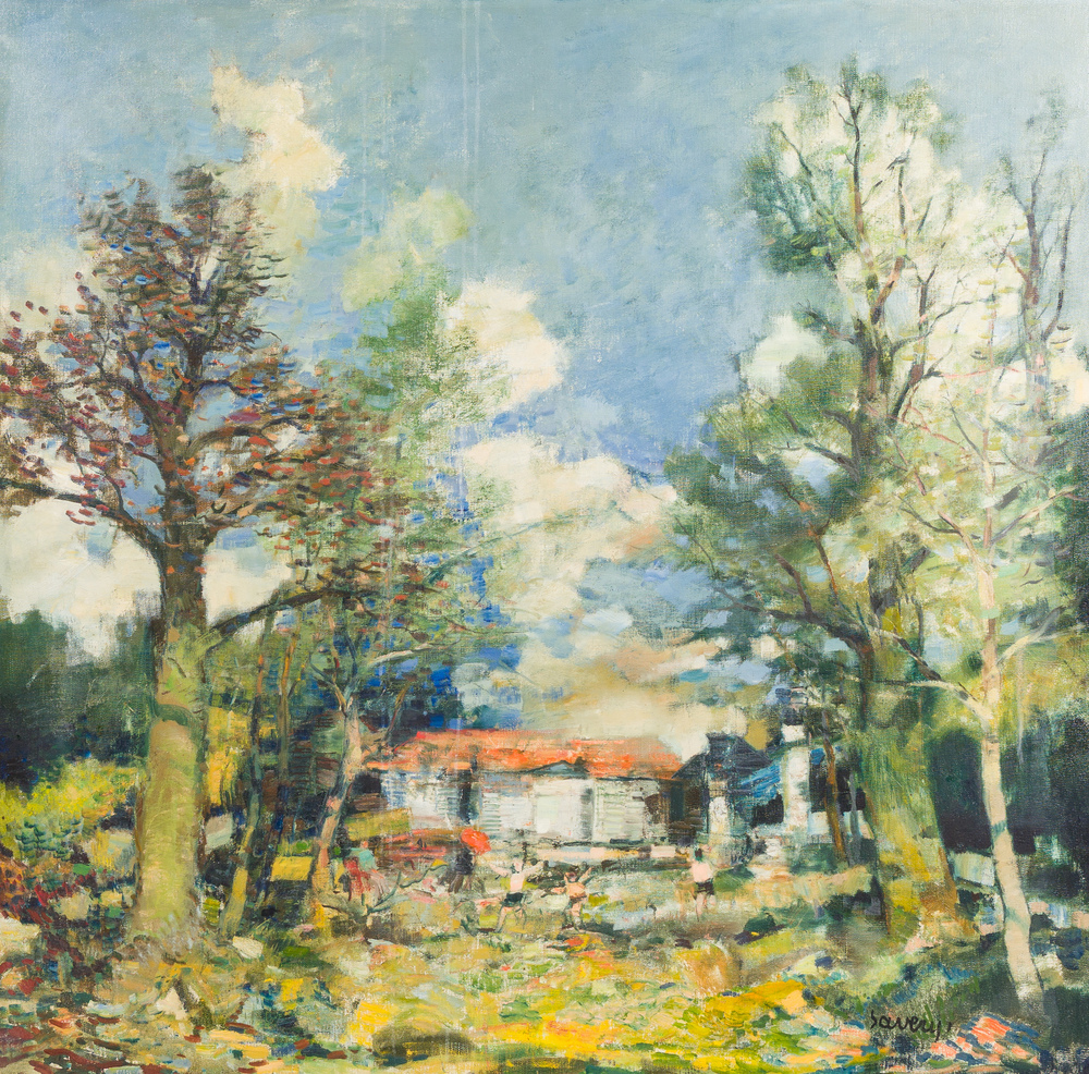 Albert Saverys (1886-1964): Sunlit garden with playing children, oil on canvas, (1948)