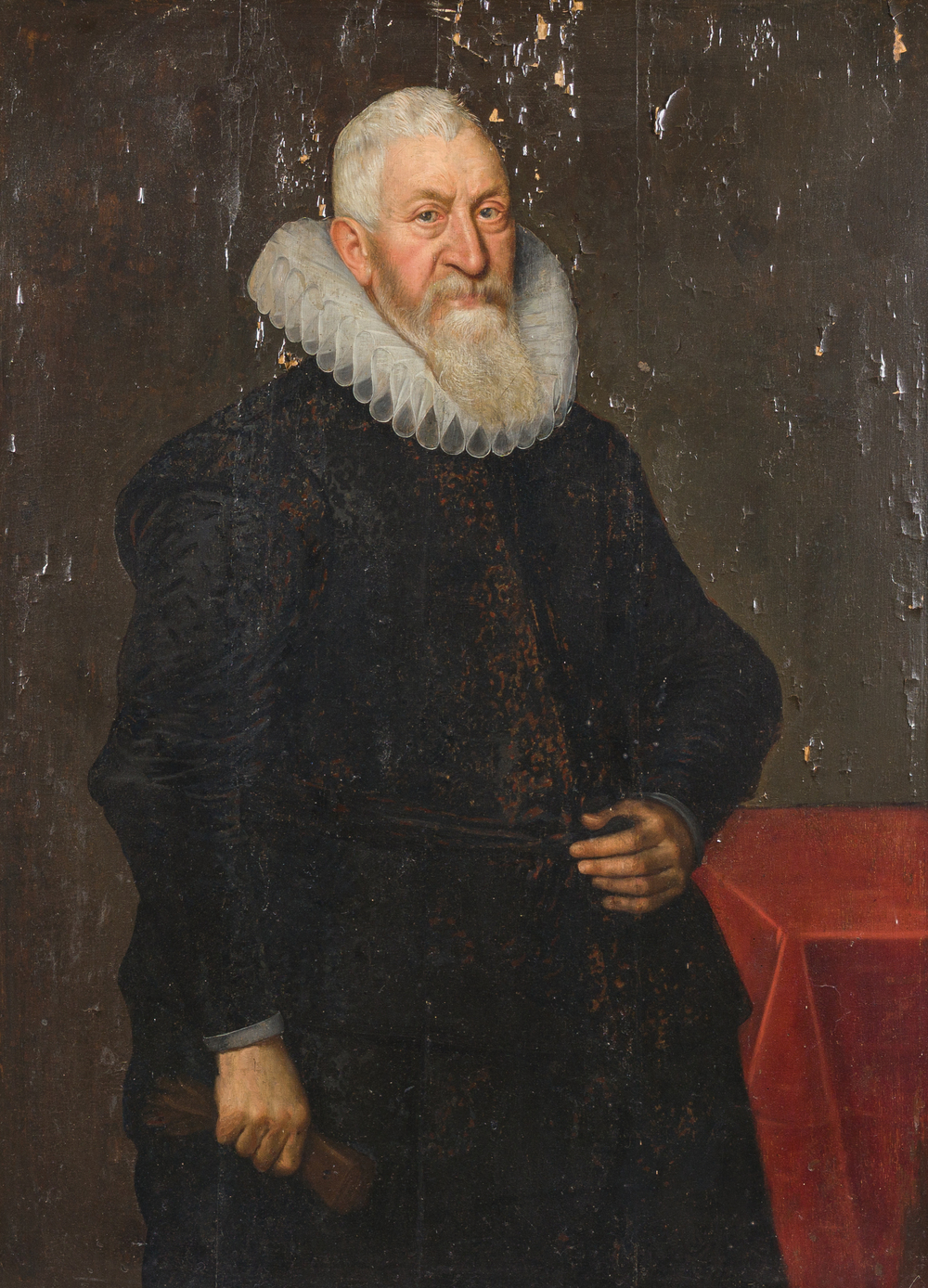 Flemish school: Portrait of a man with a pair of gloves in his hand, oil on panel, first half 17th C.