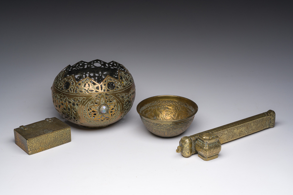 Four engraved brass Mamluk revival wares, Egypt or Syria, 19th C.