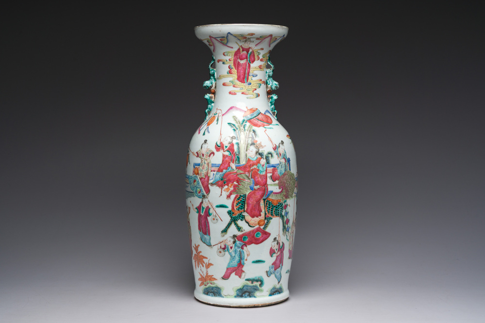 A Chinese famille rose 'qilin Song Zi and playing children' vase, 19th C.