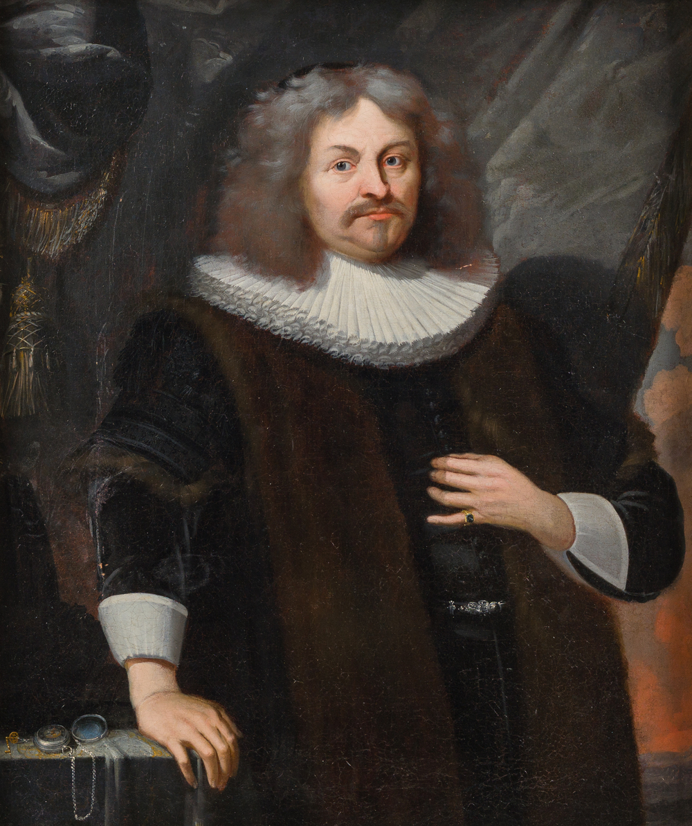 Illegibly signed, possibly School of Lille: Portrait of a nobleman with pocket watch, oil on canvas, 17th C.