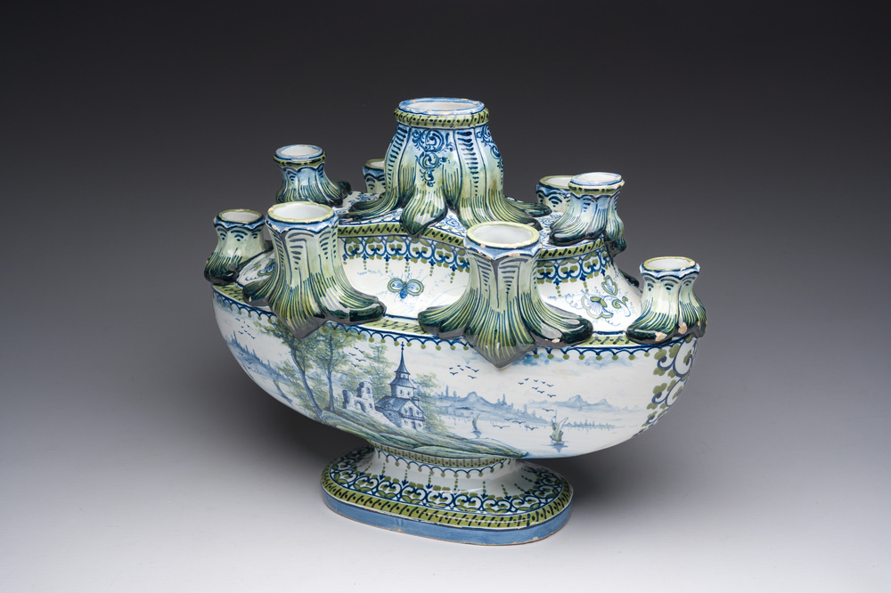 A polychrome French faience tulip vase, Saint-Cl&eacute;ment, 19th C.