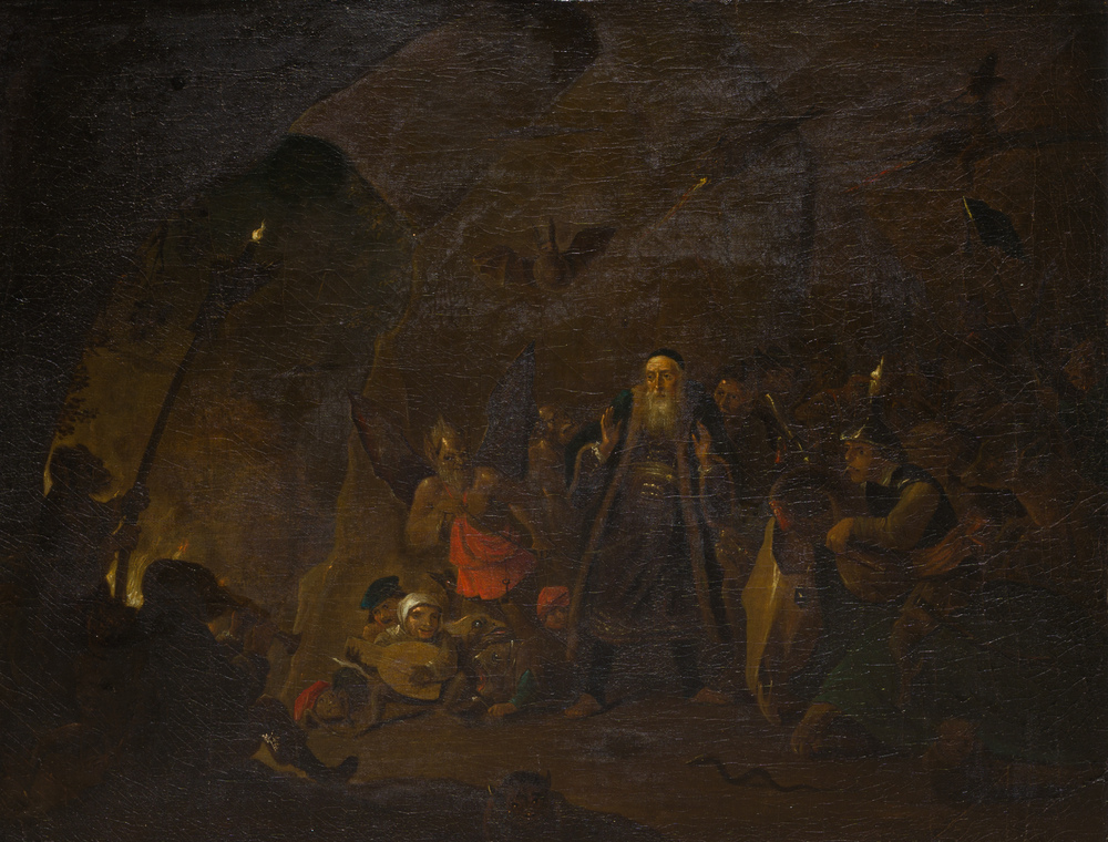 Flemish school, follower of David Teniers (1610-1690): The rich man being led to hell, oil on canvas, ca. 1700