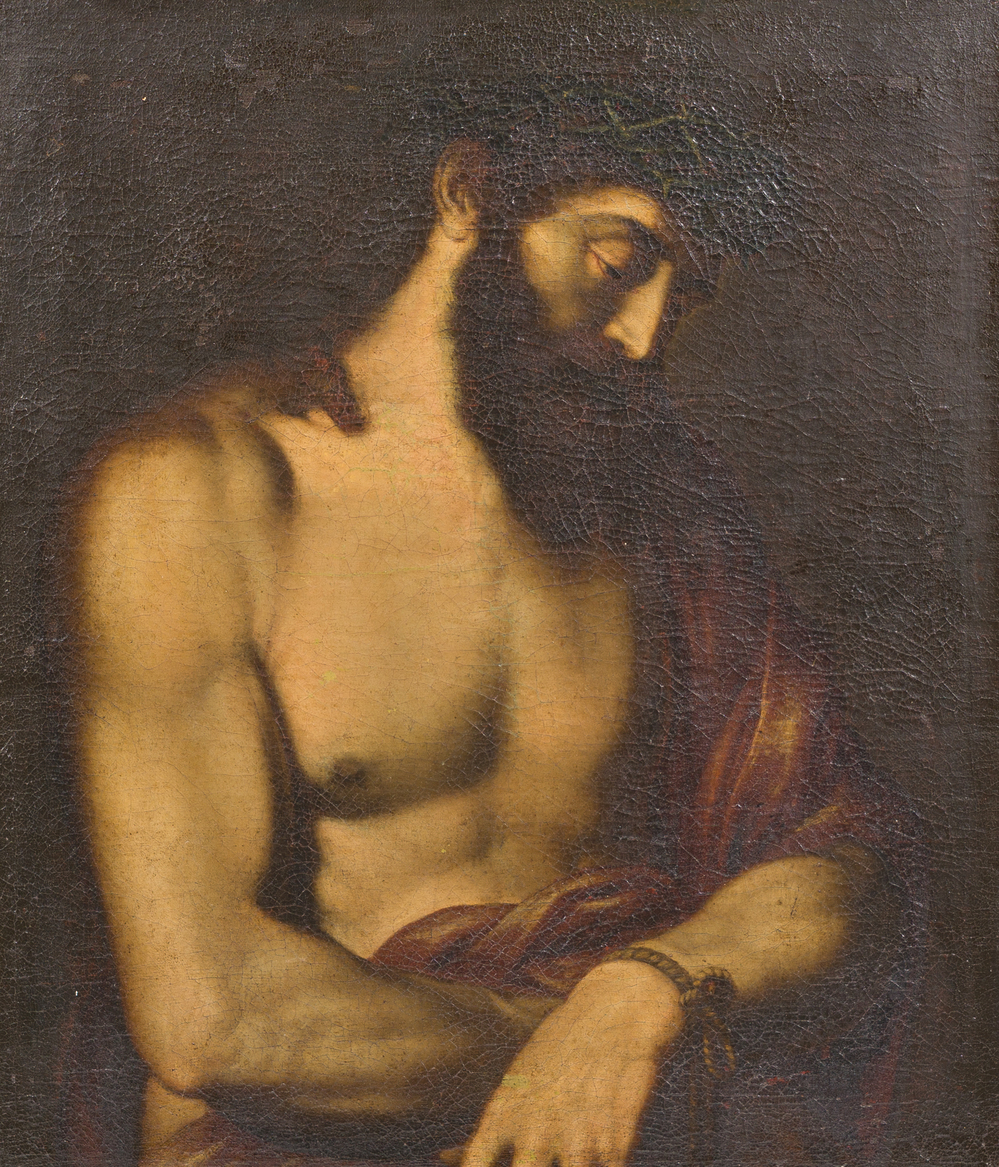 Spanish school, follower of Tiziano Vecellio (Titian, ca. 1488-1576): Ecce Homo, oil on canvas, 17th C.