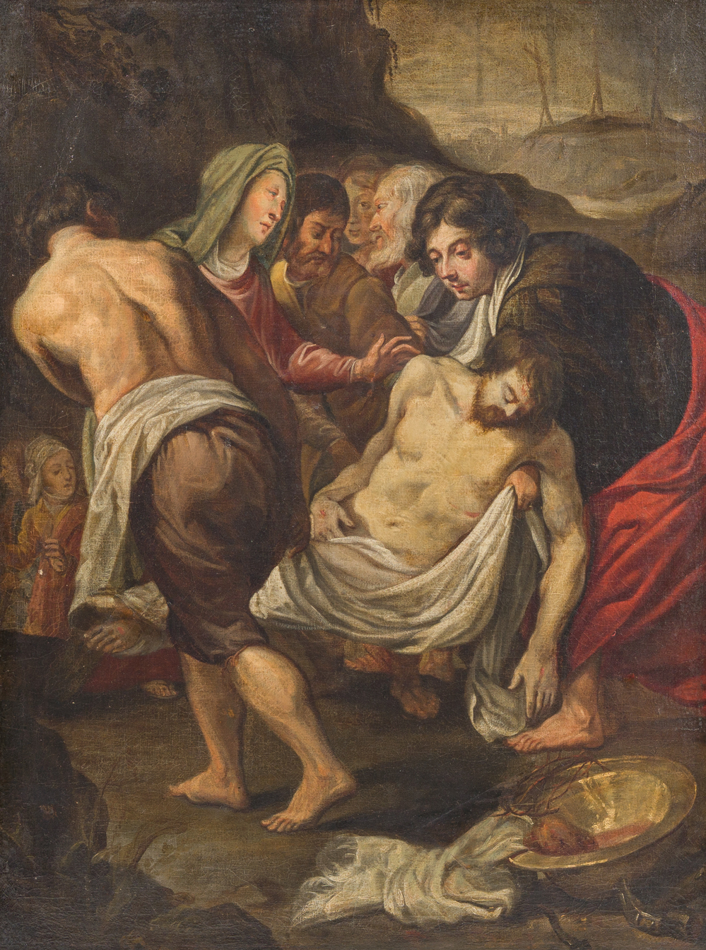 Flemish school, follower of Theodoor Rombouts (1597-1637): Christ's entombment, oil on canvas, ca. 1700