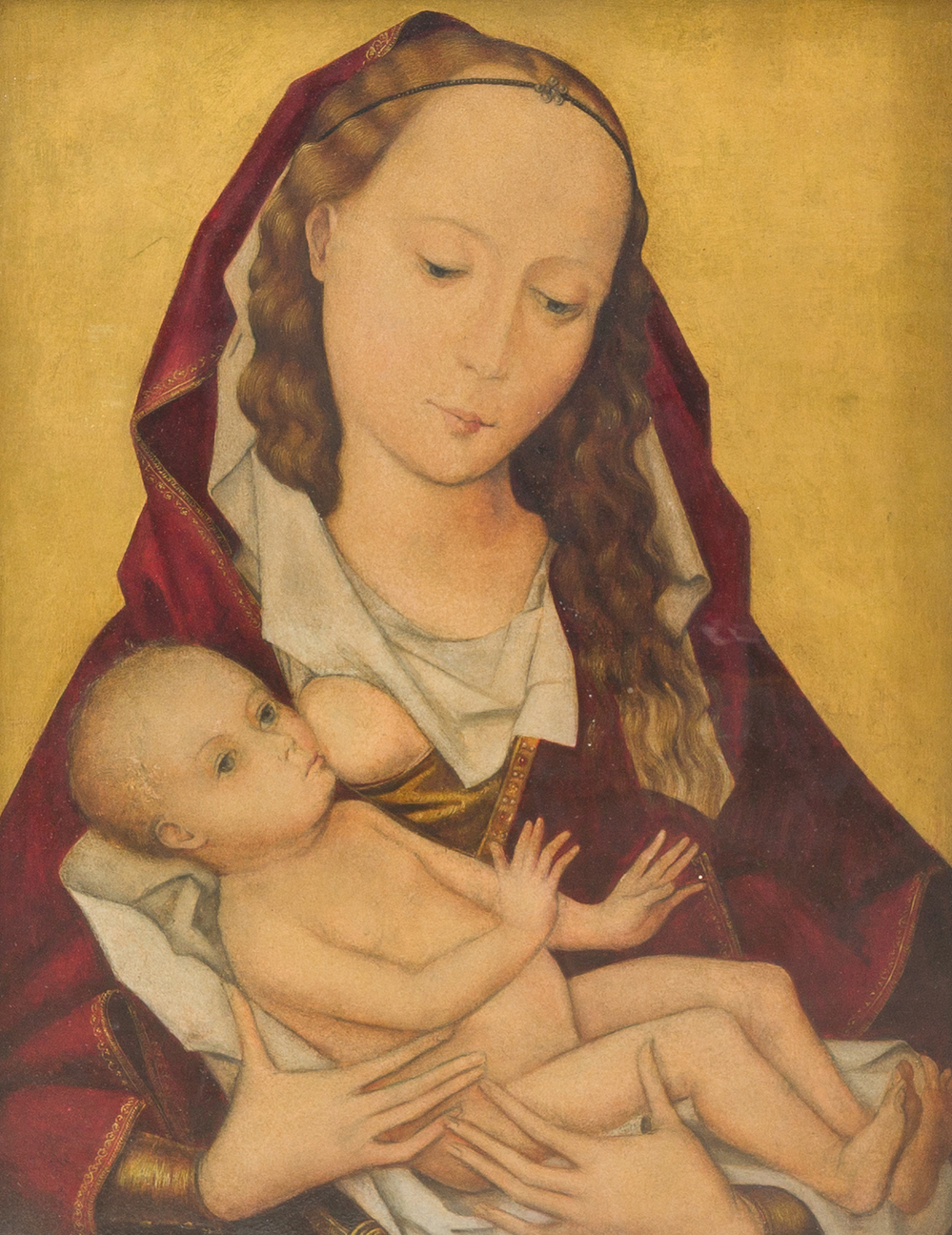 Flemish school, follower of Hans Memling (1430-1484): Mary with Child, oil on copper, 19th/20th C.