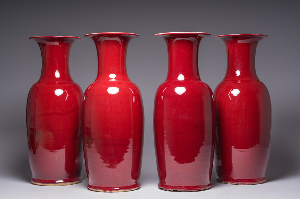 Four Chinese monochrome oxblood-glazed vases, 20th C.