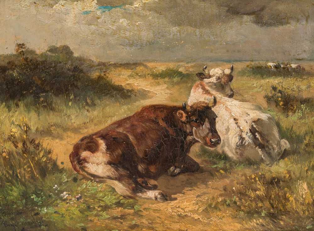 Henry Schouten (1860-1927): Cows in a landscape, oil on board