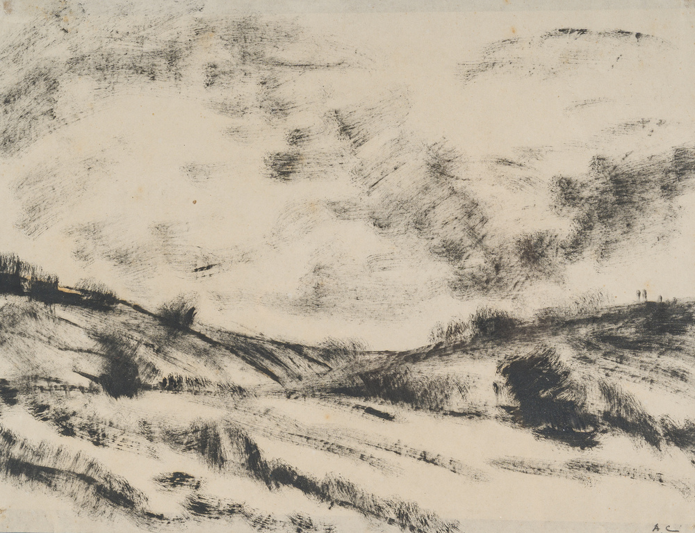 Monogrammed A.C. (Am&eacute;d&eacute;e Cortier, 1921-1976): Dune view, mixed media on paper
