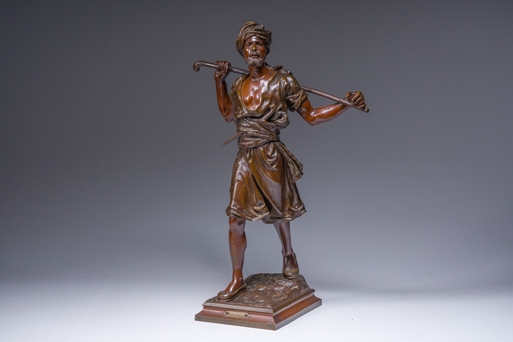 Emile Pinedo (1840-1916): 'Arabe en marche' (Arab on the march), brown patinated bronze