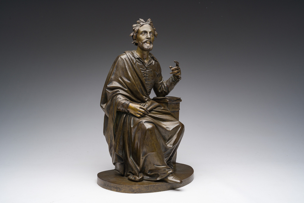 Jean-Baptiste Marchand (19th/20th C.): The French poet Joachim du Bellay, brown patinated bronze