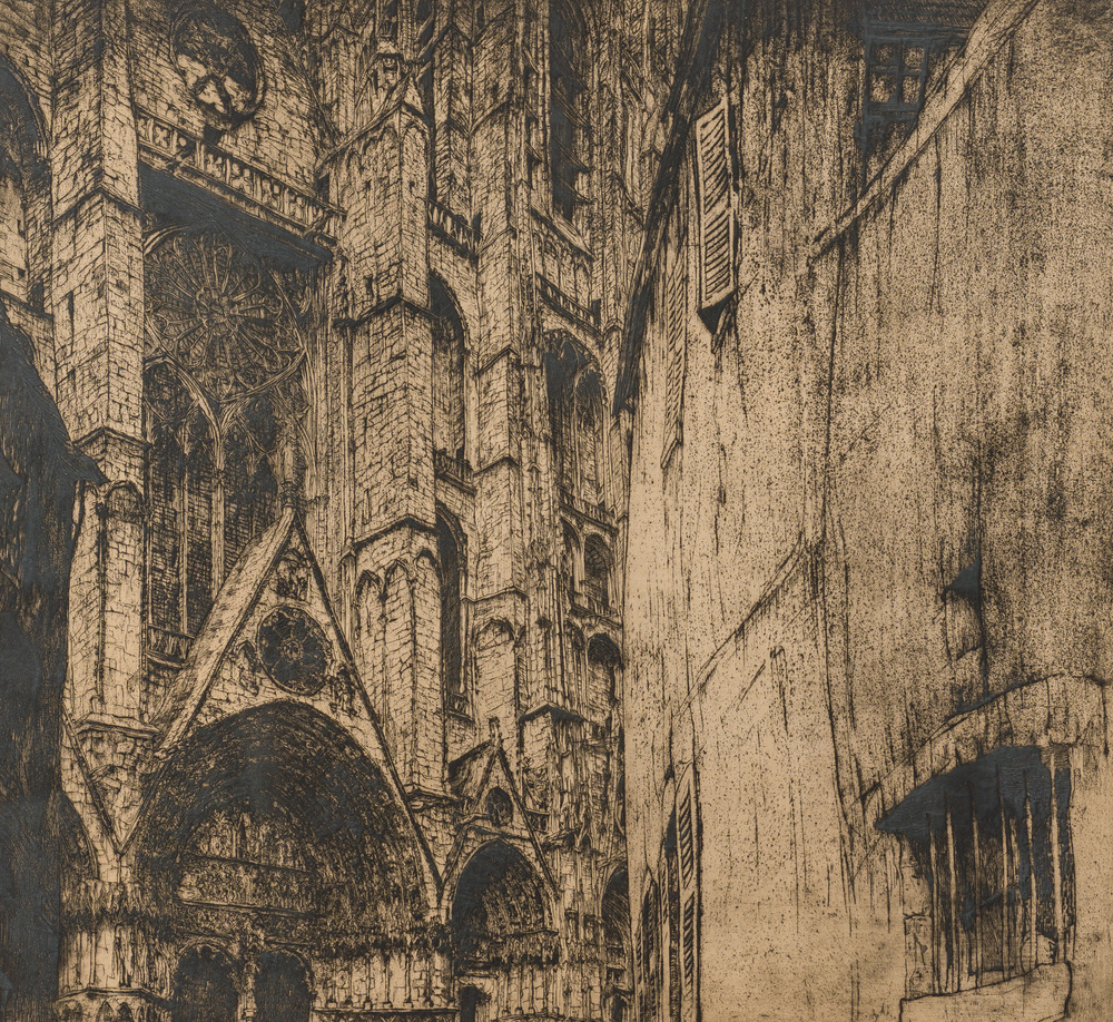 Jules De Bruycker (1870-1945): 'La Cath&eacute;drale de Bourges', etching, 1st state, dated 1929