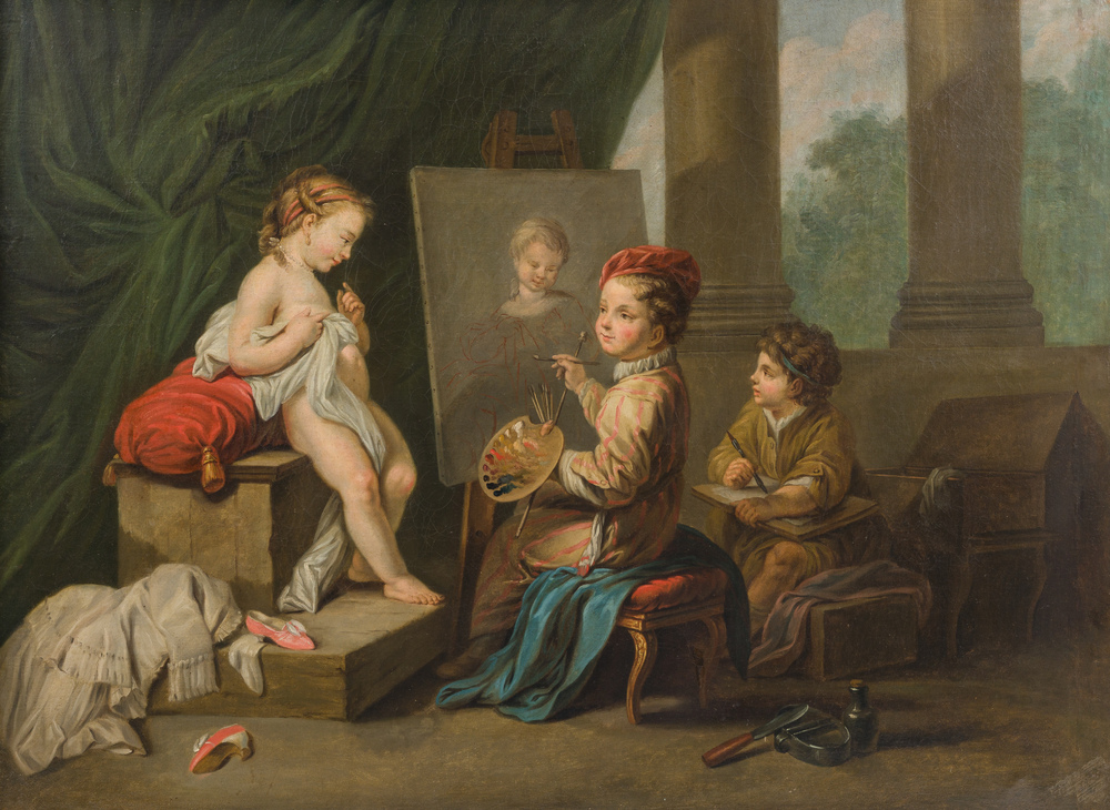 French school, follower of Charles-Andr&eacute; (Carle) Van Loo (1705-1765): Allegory of painting, oil on canvas, late 18th C.