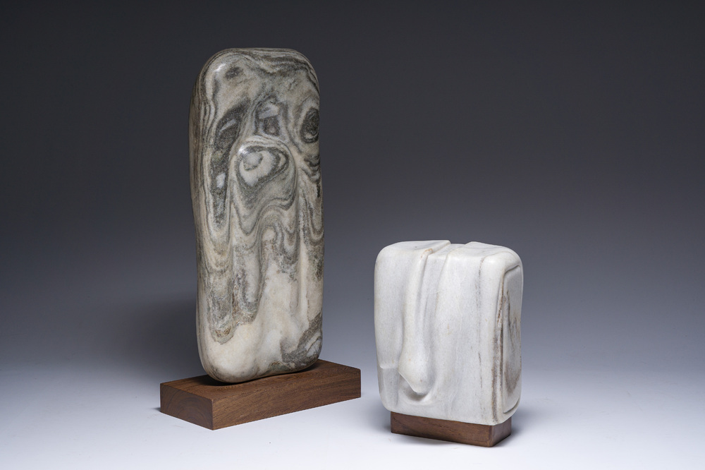 Arlette Hutsebaut (20ste/21ste eeuw): Twee abstracte composities, marmer