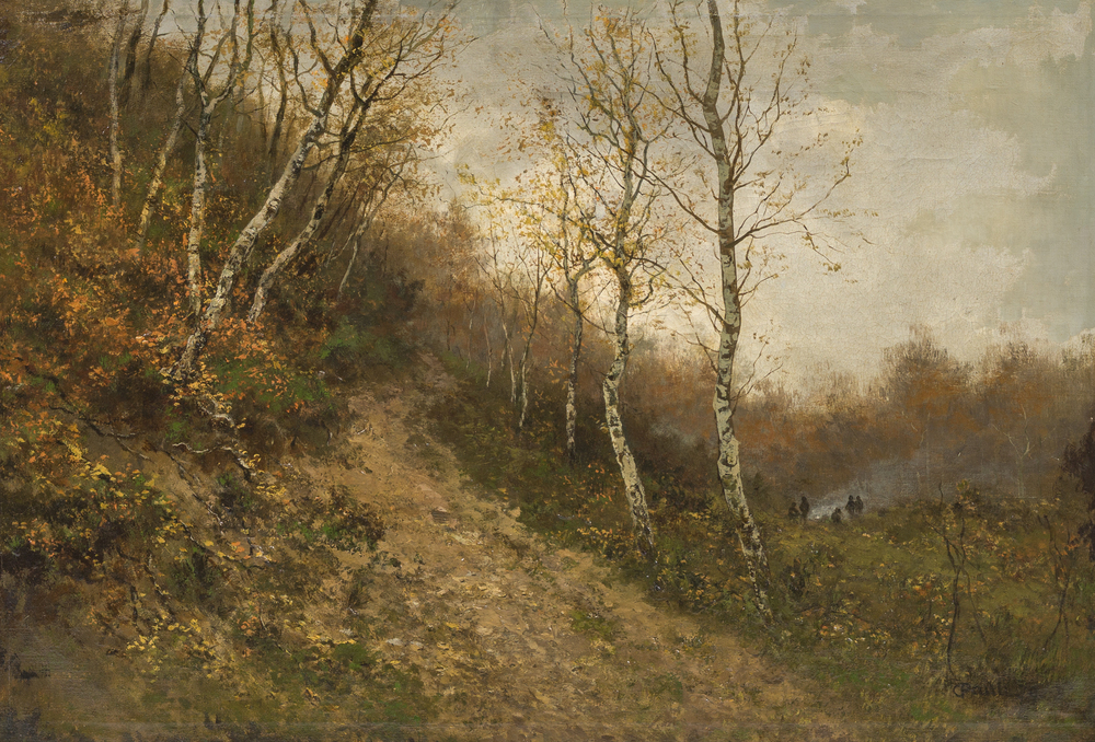 Charles Pauli (1819-1880): Paysage forestier anim&eacute;, huile sur toile, dat&eacute; (18)79