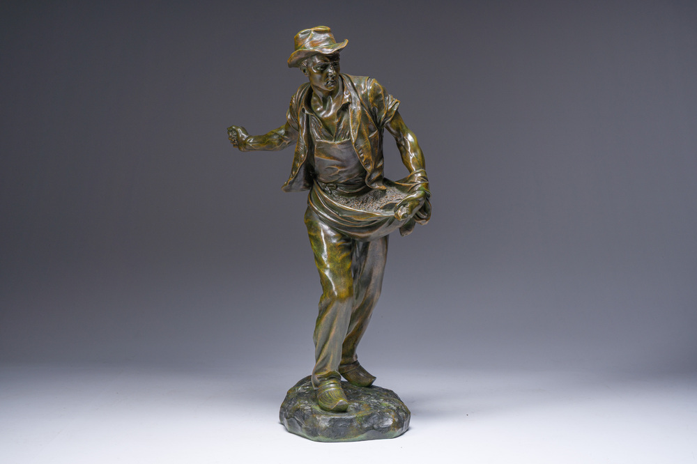 Henri D&eacute;sir&eacute; Gauqui&eacute; (1858-1927): The sower, brown-green patinated bronze