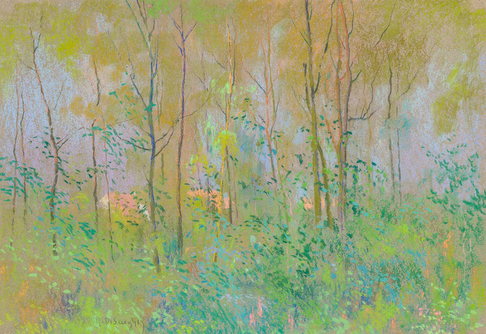 Rodolphe De Saegher (1871-1941): Summer landscape with trees, pastel on paper