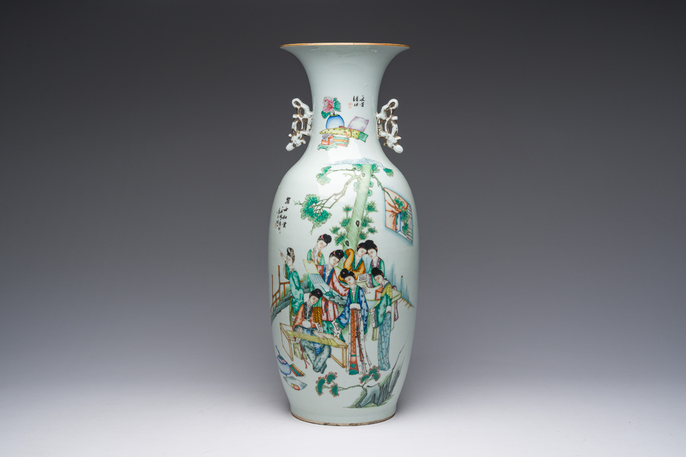 A Chinese famille rose double narrative design vase, 19th/20th C.