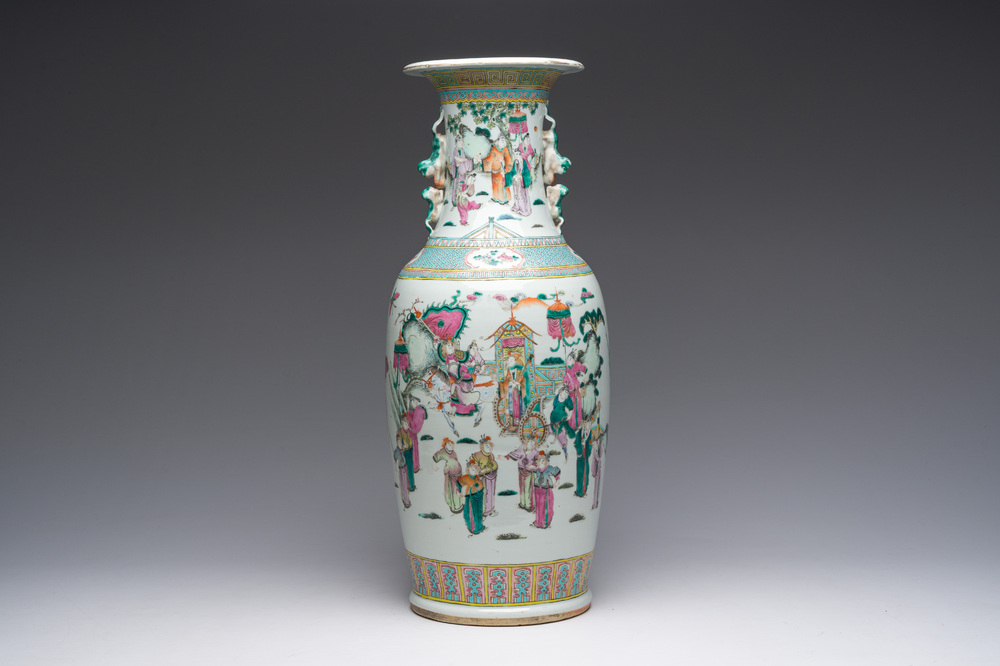 A Chinese famille rose vase with palace scenes, 19th C.