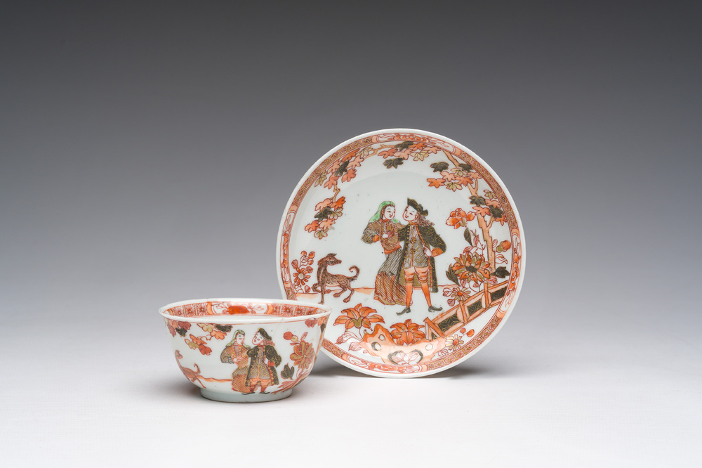 A Chinese verte-Imari 'Governor Duff' cup and saucer, Yongzheng/Qianlong