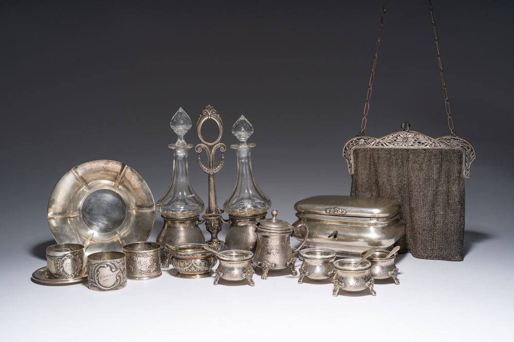 A varied collection of silver items, various styles and origins, a.o. Belgium and Germany, 19th/20th C.