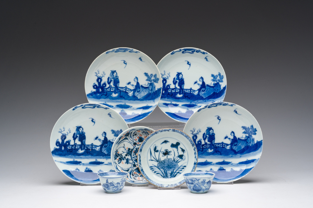 Eight Chinese blue and white wares, Kangxi and later