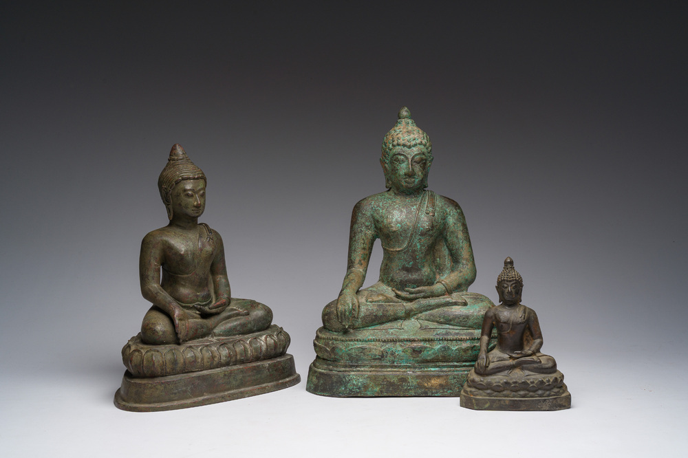Three bronze sculptures of Buddha, Burma and Thailand, 18th/19th C.