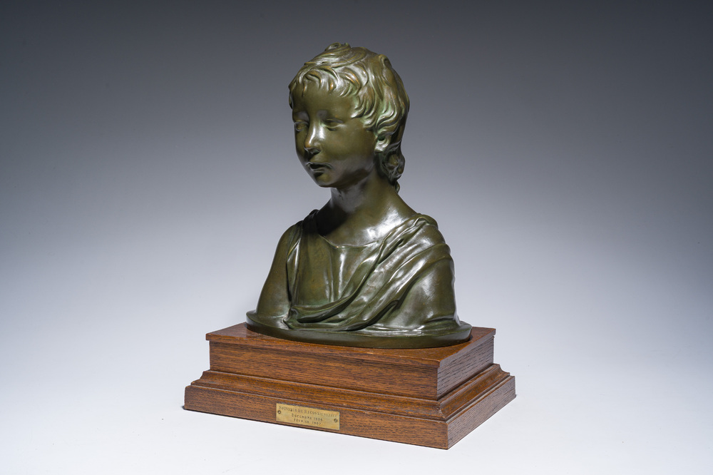 Italian school, follower of Desiderio da Settignano (1428-1464): Bust of a youth, green patinated bronze, 19th/20th C.