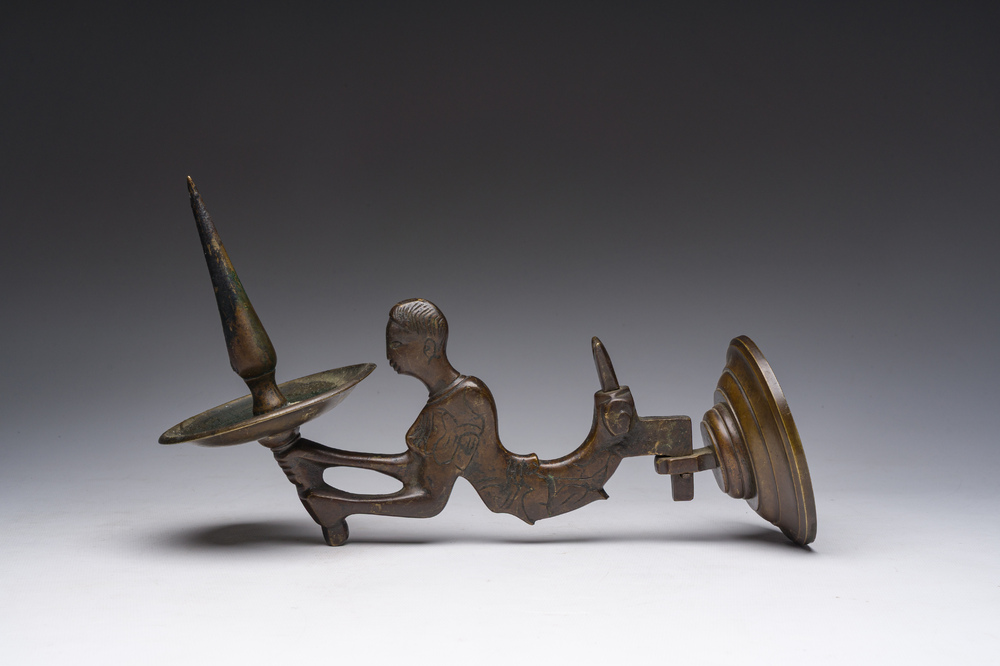 A bronze luster fragment mounted as a wall sconce, Germany or Flanders, 16th C. and later