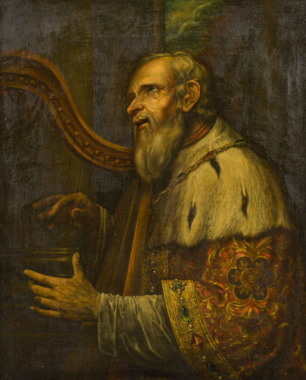 European school, follower of Peter Paul Rubens (1577-1640): King David playing the harp, oil on canvas, 19th C.
