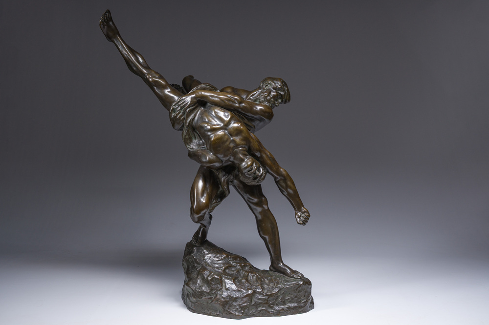 Jef Lambeaux (1852-1908): The wrestlers, brown patinated bronze, foundry mark 'G. Wins Fondeur Bruxelles'