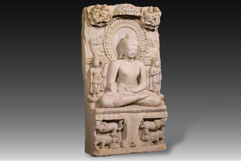 A fine Indian sandstone 'Buddha Shakyamuni' stele, probably Sarnath region, late Gupta period, 5th/6th C.