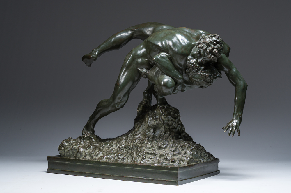 Jef Lambeaux (1852-1908): The wrestlers, green patinated bronze
