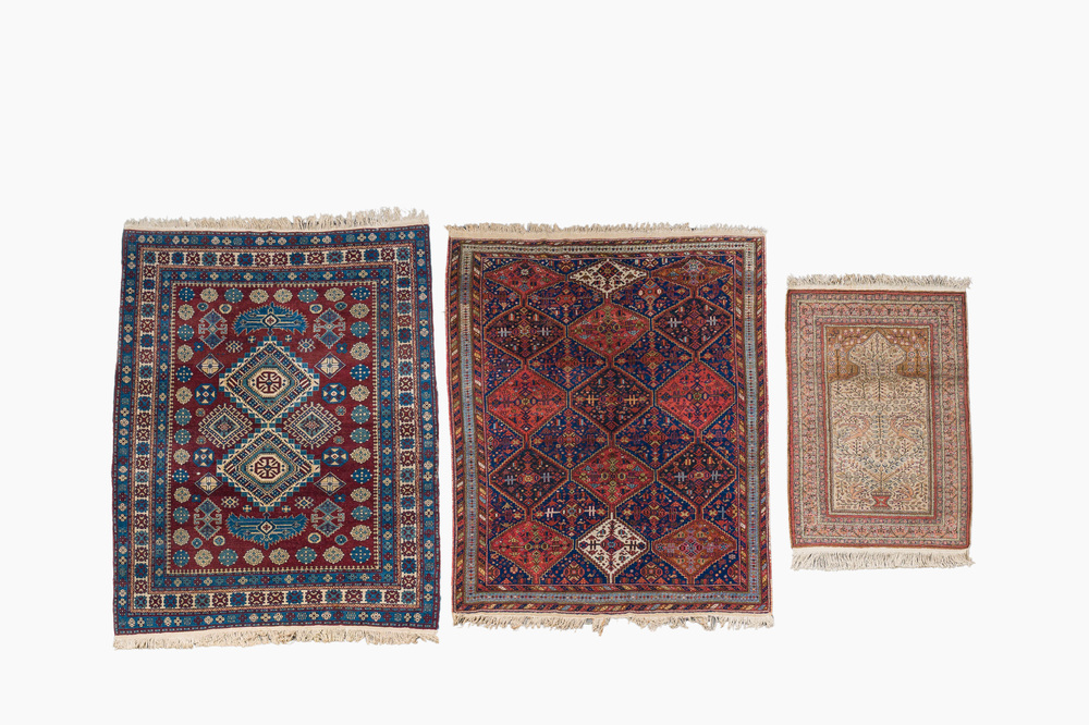 Three various Oriental rugs with geometric and floral design, a.o. Hamadan, wool on cotton, 20th C.