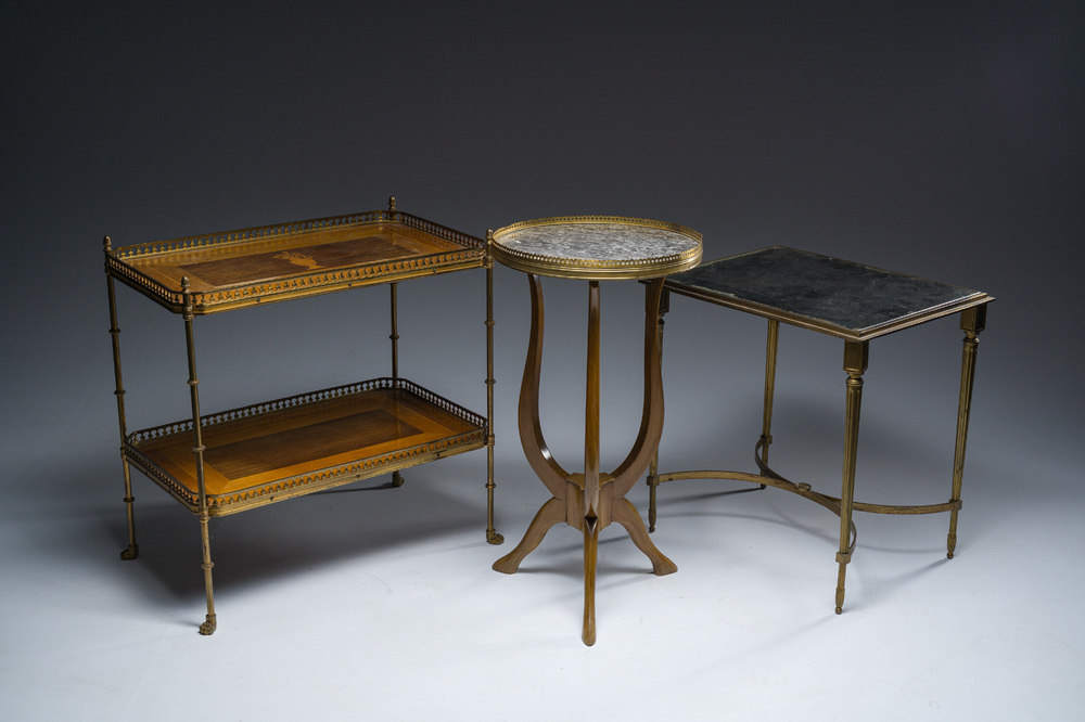 Three side tables in wood, gilt brass and mirror glass, France, 19th/20th C.