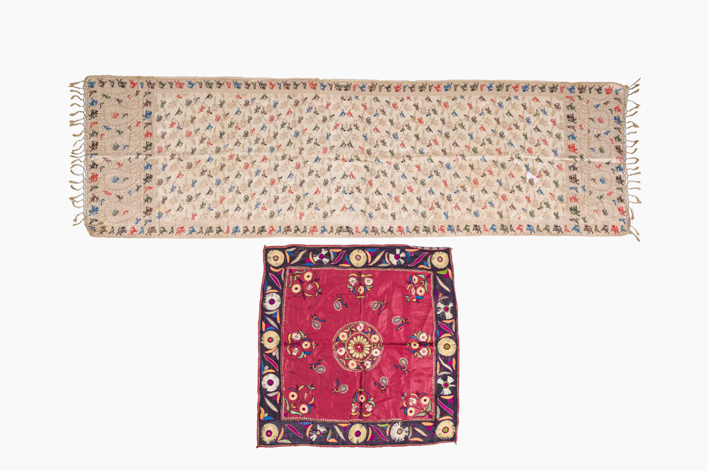 An Indian handwoven Patola style 'dupatta' and a ceremonial 'rumal' of the Ahir in Kathiawar, Gujarat, 20th C.