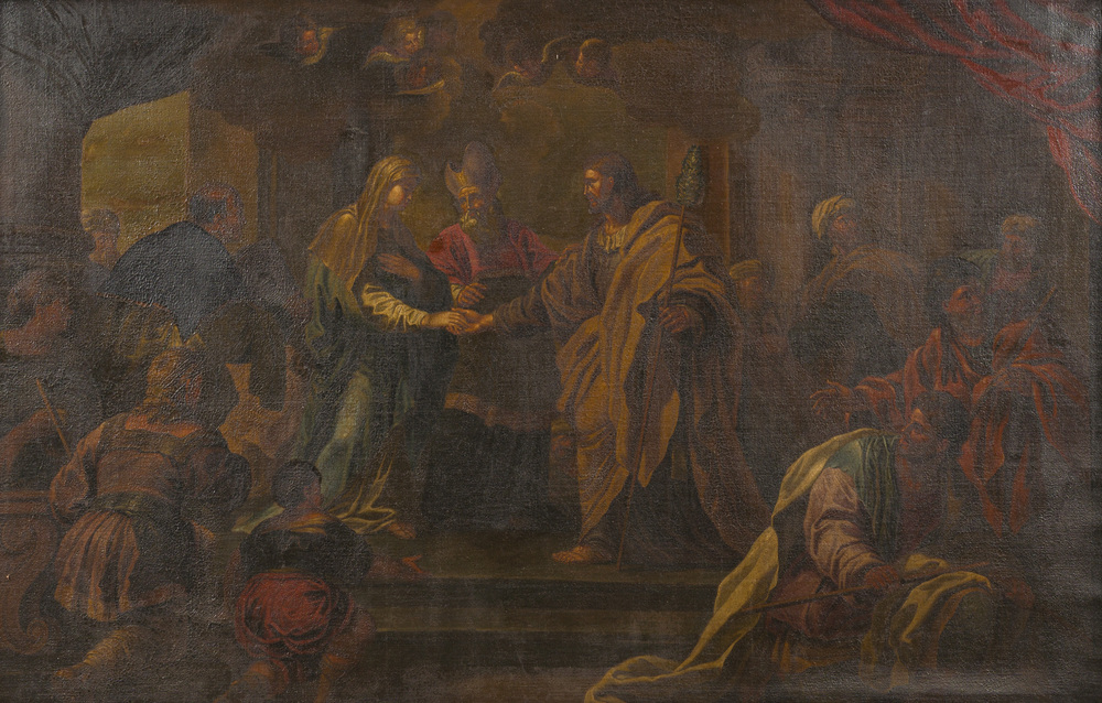 European school: The marriage of Mary and Joseph, oil on canvas, 17th C.